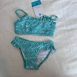 NWT Snapper Rock Ruffle Swimsuit UPF 50+ Swimwear Set Turquoise White‎ Size 2